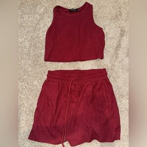 Two piece crop top set maroon